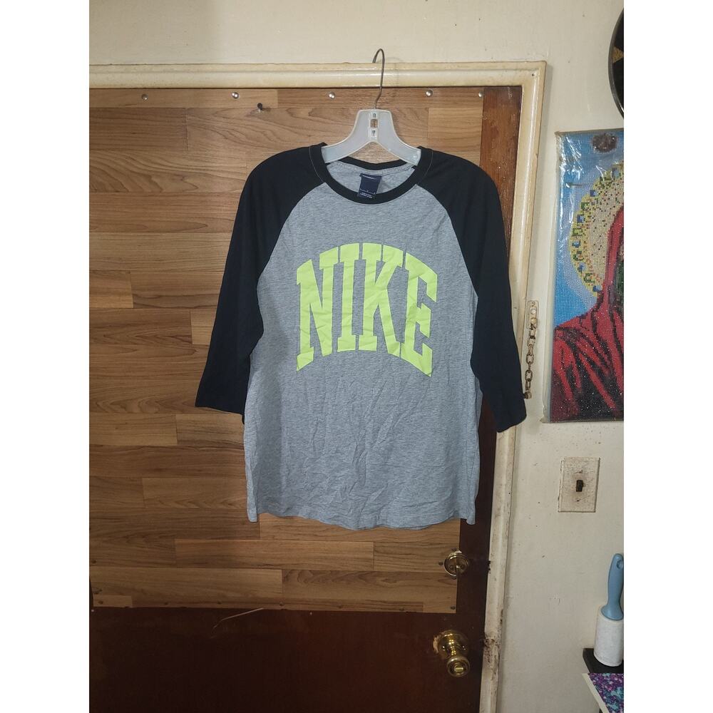 NWOT!! Vintage 80s Nike Blue Tag Spell Out Long Sleeve Shirt Large Grey Black